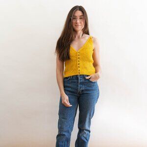 Mustard Button Front Sweater Tank - Lumiere